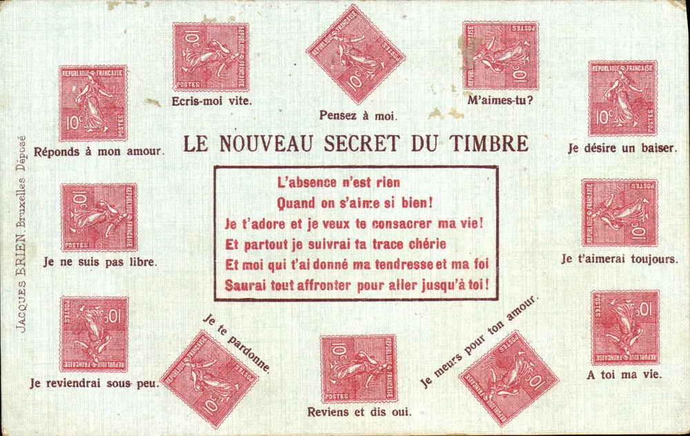 Liebeskarte mit Stempeln — Jacques Briën, Brüssel — Serie 'Le Nouveau Secret du Timbre' - Vorderseite