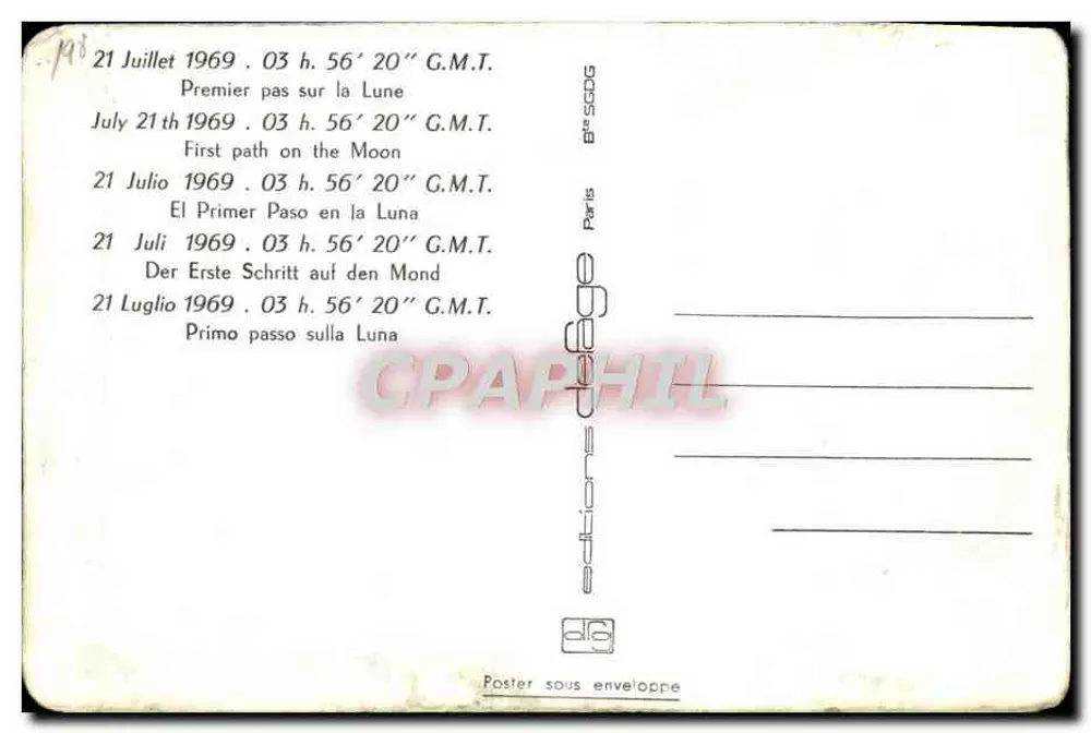 Primer paso en la Luna — 21 de julio de 1969 — edición París - Reverso