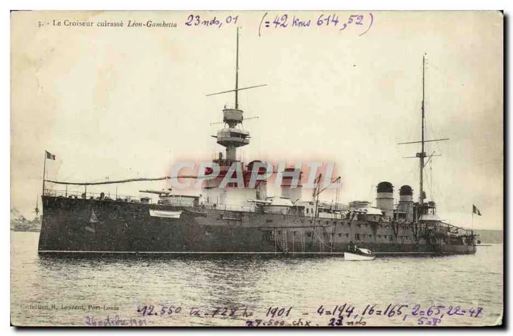 O Cruiser blindado Léon-Gambetta — Port-Louis, 1901 — editor H. Laurent - Frente