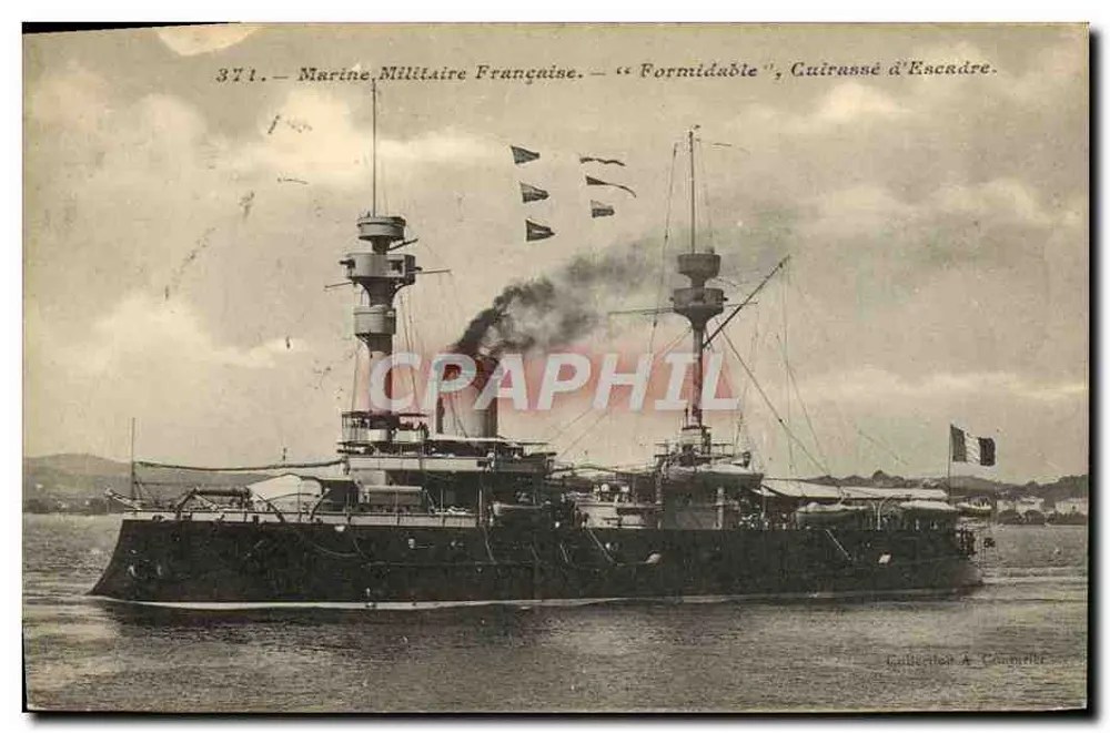 Navio de guerra francês — « Formidable », encouraçado de esquadra — Coleção A. Compairet, n° 371 - Frente