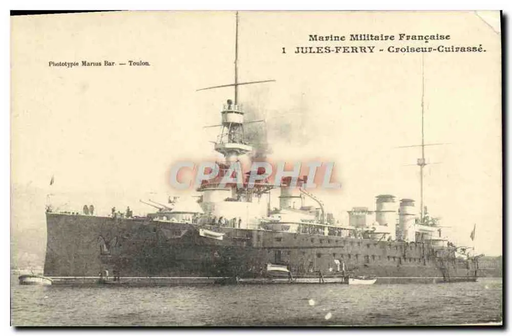 Cruzador blindado Jules Ferry — Marinha Militar Francesa — Fototipia Marus Bar, Toulon - Frente