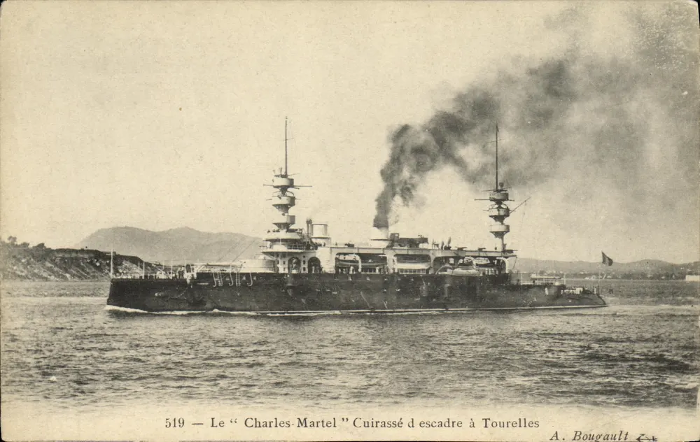 Das "Charles-Martel" Schlachtschiff mit Türmen in Tourelles — A. Bougault, n° 519 - Vorderseite
