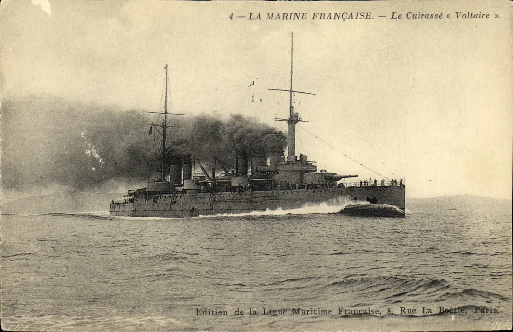 O Cuirassé « Voltaire » — A Marinha Francesa — Edição da Liga Marítima Francesa, 8 Rue La Boétie, Paris - Frente
