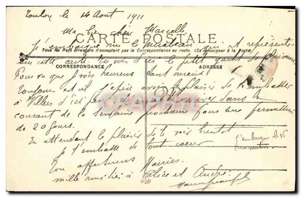 Panzerkreuzer Mirabeau — Marine Militaire Française — n°161 - Rückseite
