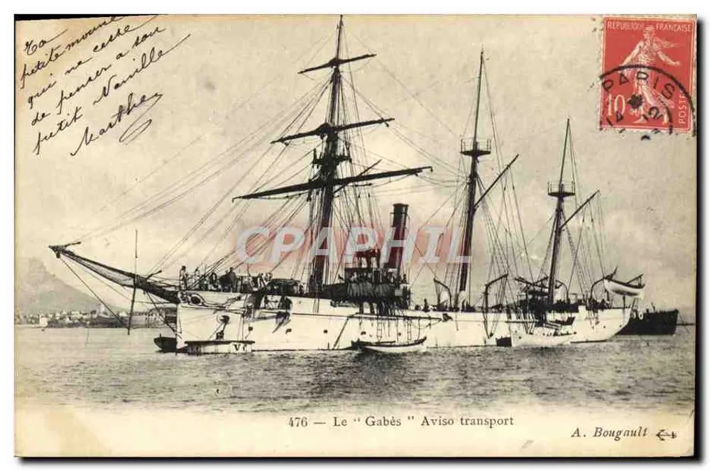 Der "Gabès" Transport Aviso — Nr. 476 — Verleger A. Bougault - Vorderseite