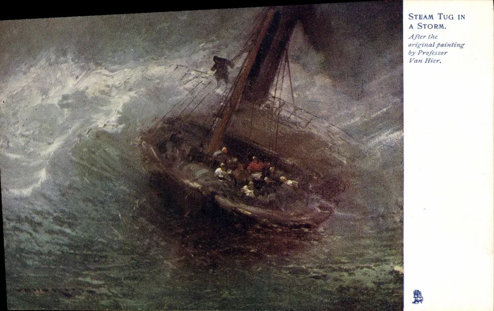 Dampfschlepper in einem Sturm — Nach dem Originalgemälde von Professor Van Hier — Raphael Tuck & Sons - Vorderseite