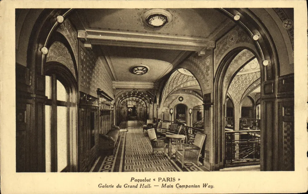 Dampfer « PARIS » — Galerie des Großen Saals — Main Companion Way - Vorderseite