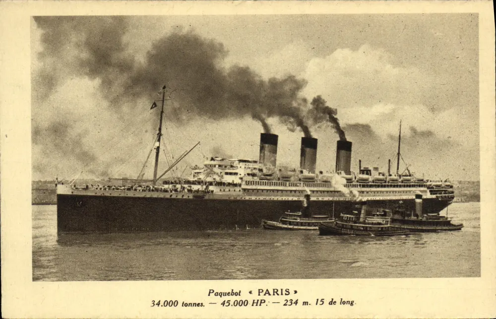 Navio de passageiros « PARIS » — 34.000 toneladas, 45.000 CV, 234 m. 15 de longo — CIE GLE TRANSATLANTIQUE - Frente