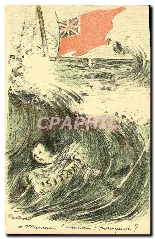Brits schip op zee — met een kind in de golven — uitgever Lusitania, N° 59 - Voorkant