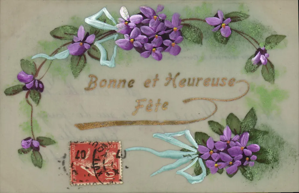 Violetas — Bom e Feliz Festejo — Editor desconhecido, número de série não visível - Frente