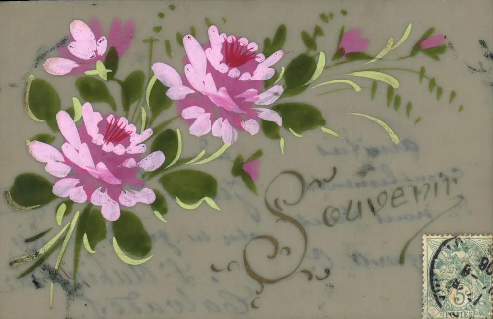 Flores rosas — Lembrete — Editor não identificado, número de série não visível - Frente