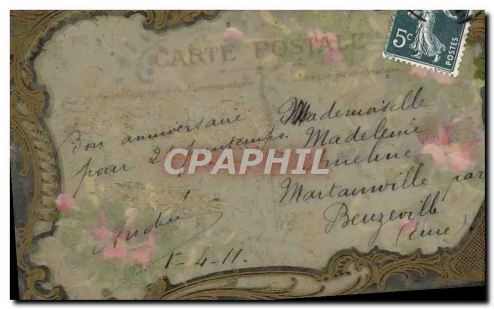 Flores rosas — Feliz Dia — Carta postal - Verso