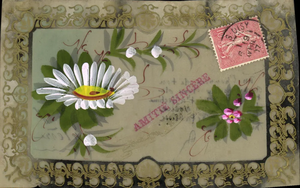 Flor de pâquerette — cartão postal decorativo — editor desconhecido - Frente