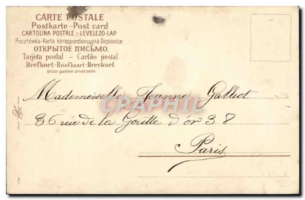 Menina pequena com vestido rosa segurando um cesto de rosas — edição 'Souvenirs' — datada 1903 - Verso