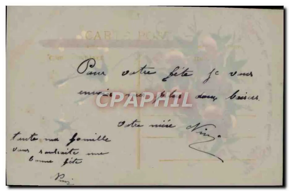 Pássaros e violetas — Carta postal ilustrada — Editor desconhecido, número de série não visível - Verso