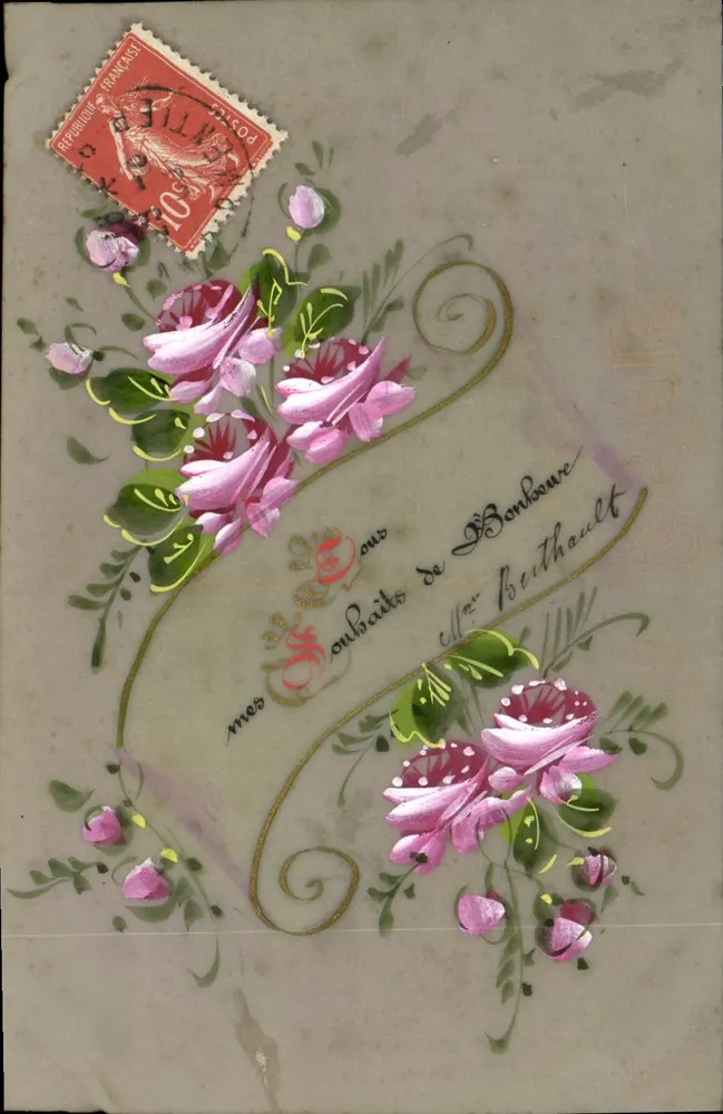 Schmuckkarte — rosa und violette Blumen — Verlag 'Carte Postale' (Rückseite) - Vorderseite