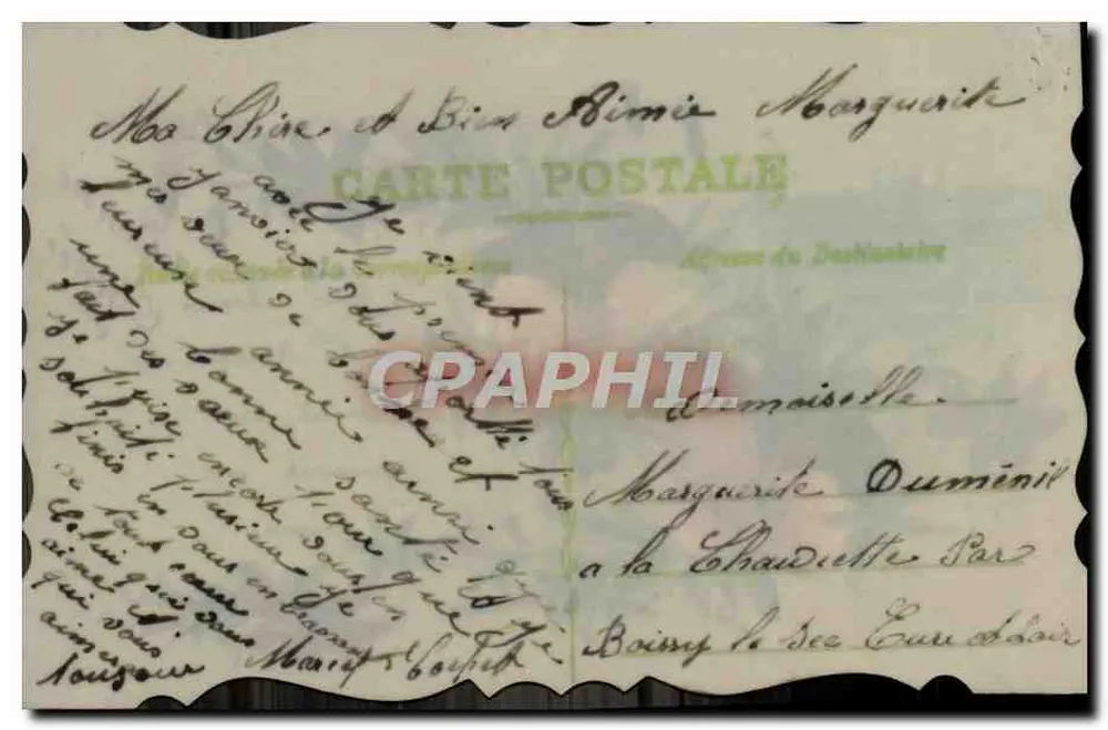 Violetas y paisaje — Buena Año — Tarjeta postal antigua - Reverso
