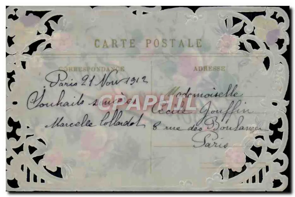 Flores e rosas — Carta postal decorativa — Editor não identificado - Verso