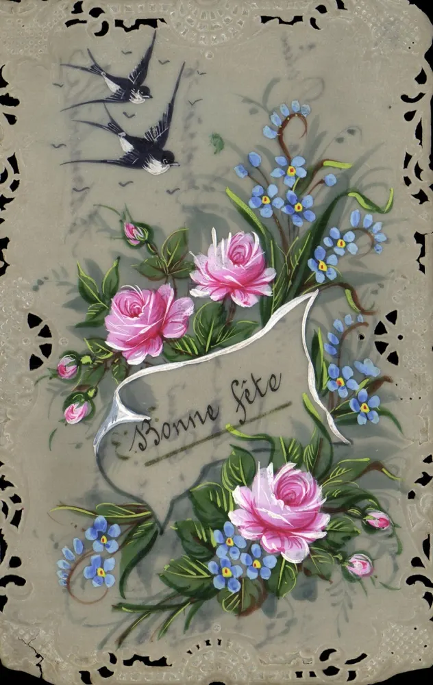 Fleurs et oiseaux — carte de vœux avec roses et pensées — éditeur VICTOR LAROQUE - Frente