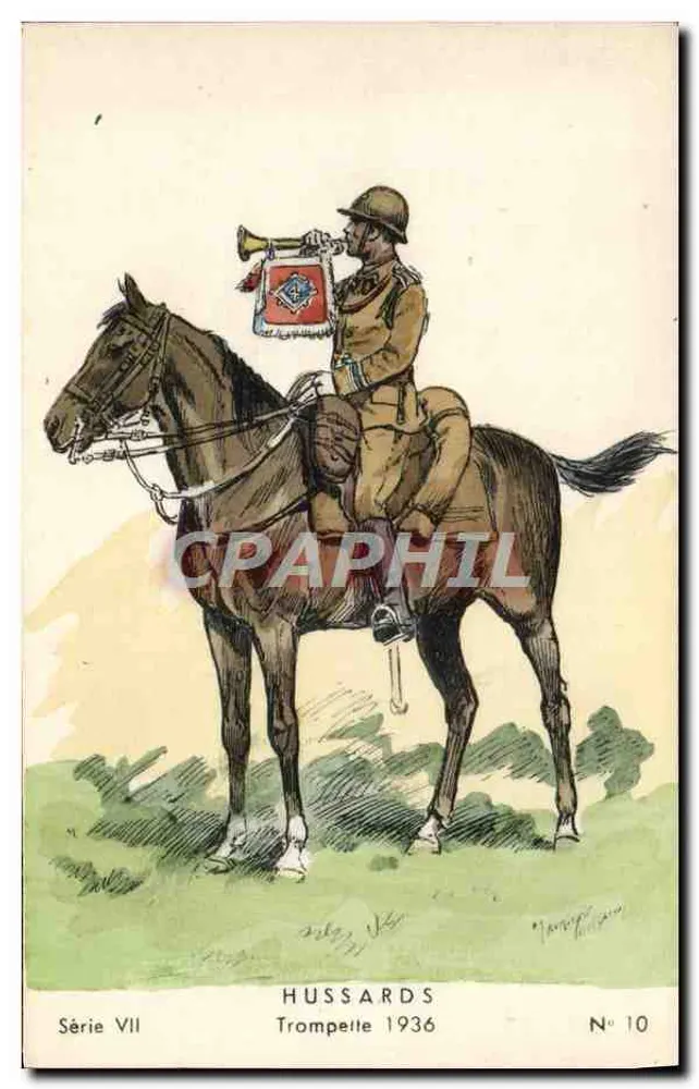 Husarze — Trąbka 1936 — Éditions Militaires Illustrées, seria VII, nr 10 - Awers