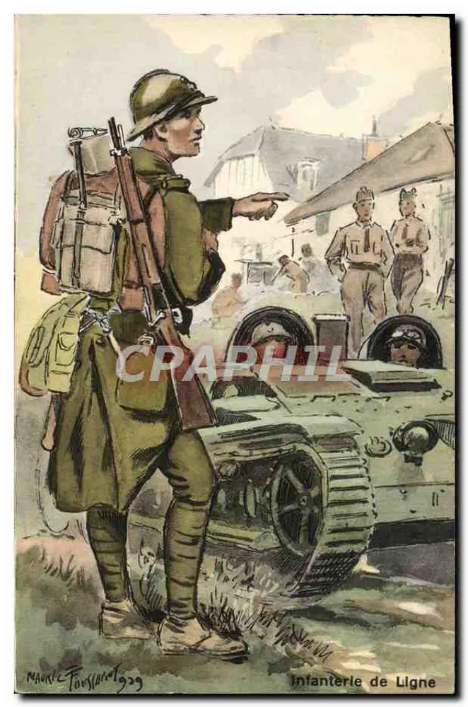 Linieninfanterie — Soldat neben einem Panzer — Mauné Faussant 1929 - Vorderseite