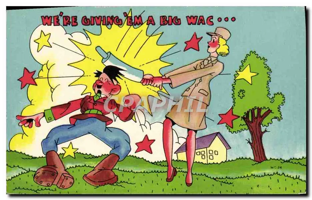 Soldat und WAC schlagen — Verlag Asheville Post Card Co. Nr. 413 - Vorderseite