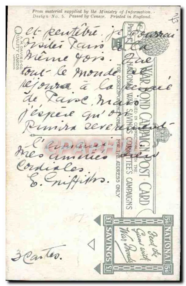 Schwere Kanone unter Tarnung — Verlag A.M. Davis & Co. — Entwurf Nr. 5 - Rückseite