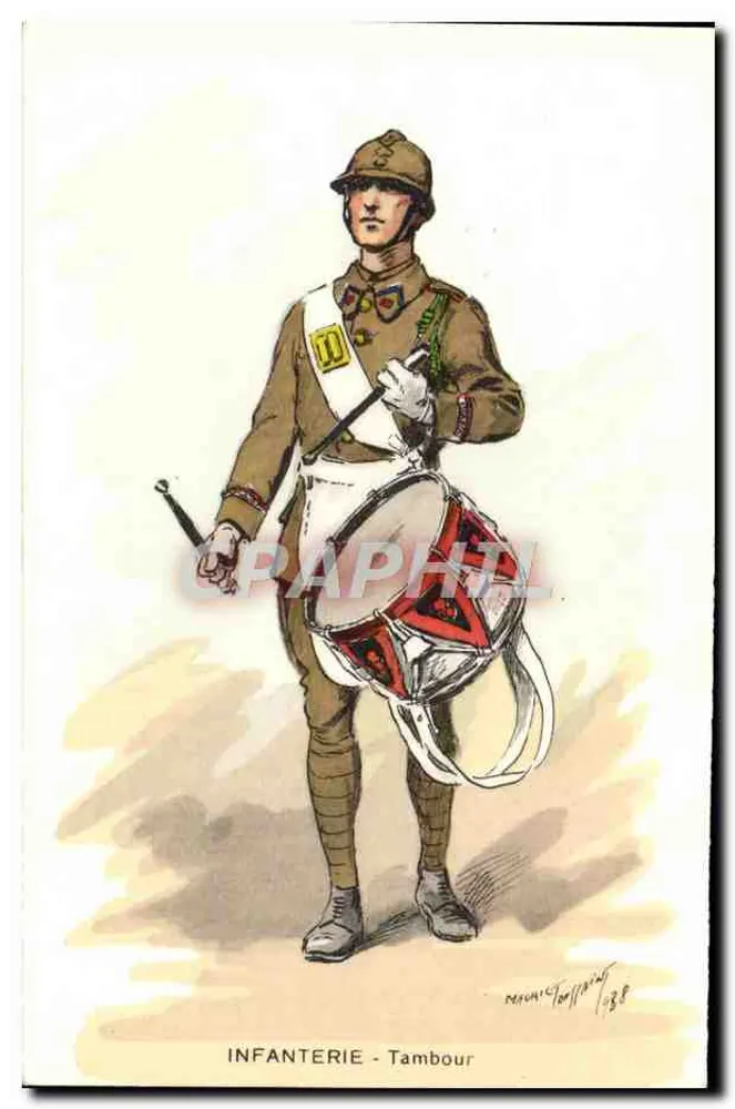 Infantaria - Tambor — ilustração militar — desenhado por Henri Toffaing em 1918 - Frente
