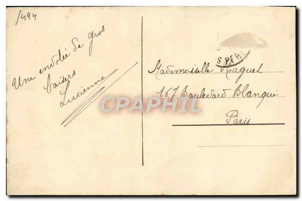 Buquê de violetas — Boa Festa — carta postal bordada - Verso