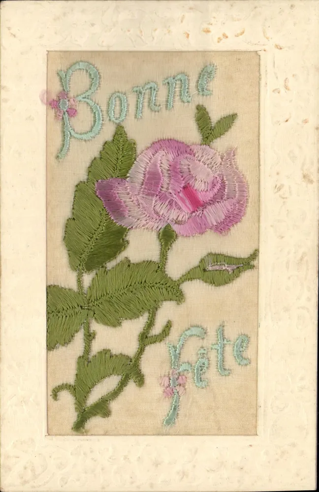 Rosas bordadas — Boa festa — Fabricação francesa - Frente