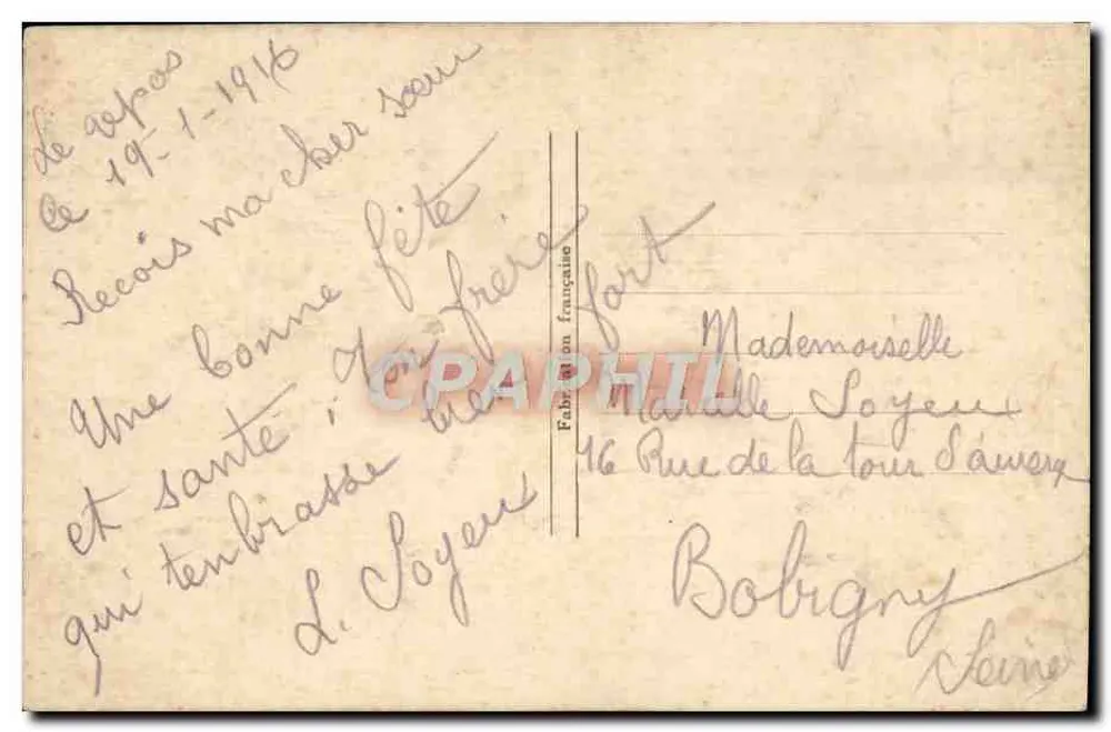 Rosas bordadas — Boa festa — Fabricação francesa - Verso