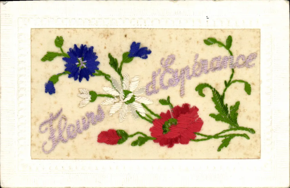 Flores da Esperança — cartão postal bordado — Paris Déposé - Frente