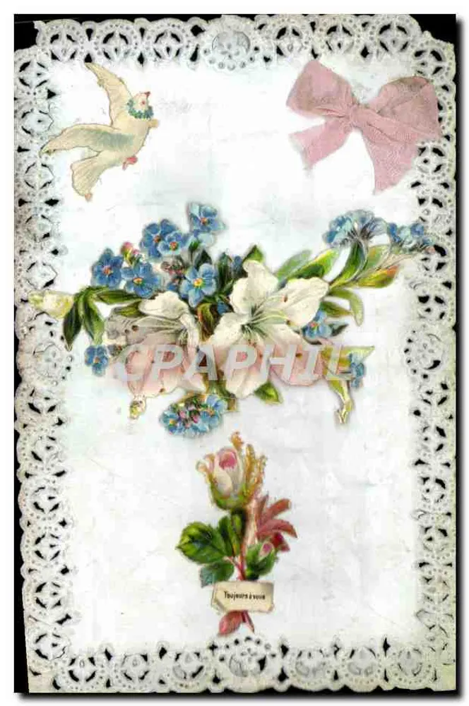 Flores e pomba — carta postal decorativa — editor não identificado, n° 599 - Frente