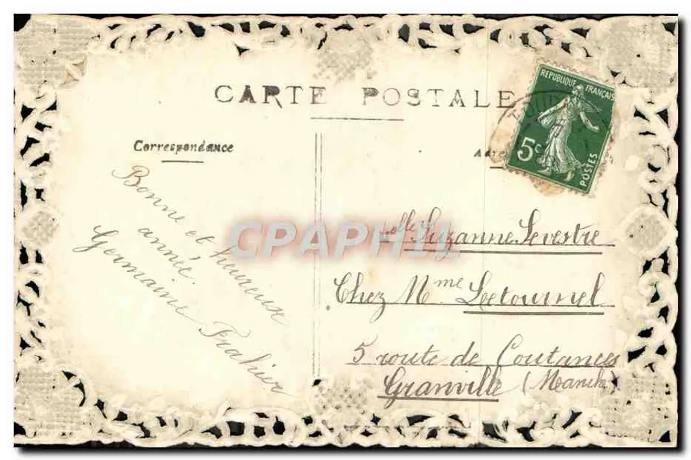 Rosa e trevo — Boa Ano — Carta postal decorativa - Verso