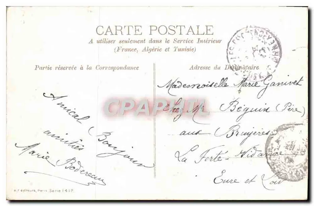 Lembranças — Feliz Ano — Marie, editora Paris, série 1410 - Verso