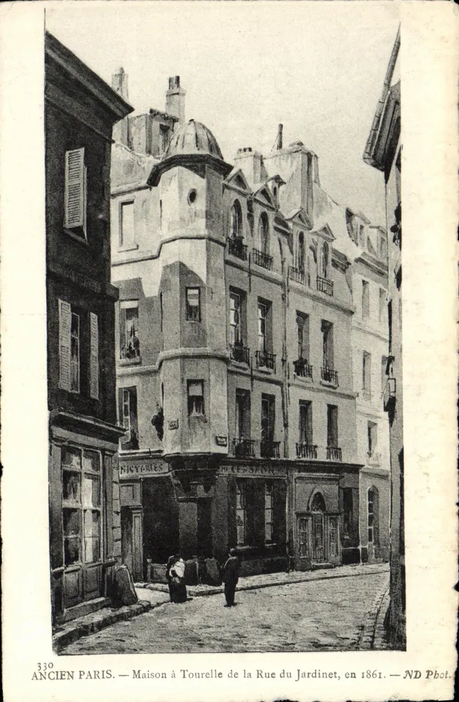 Altes Paris — Haus mit Turm auf der Rue du Jardinet, 1861 — ND Fotografie - Vorderseite