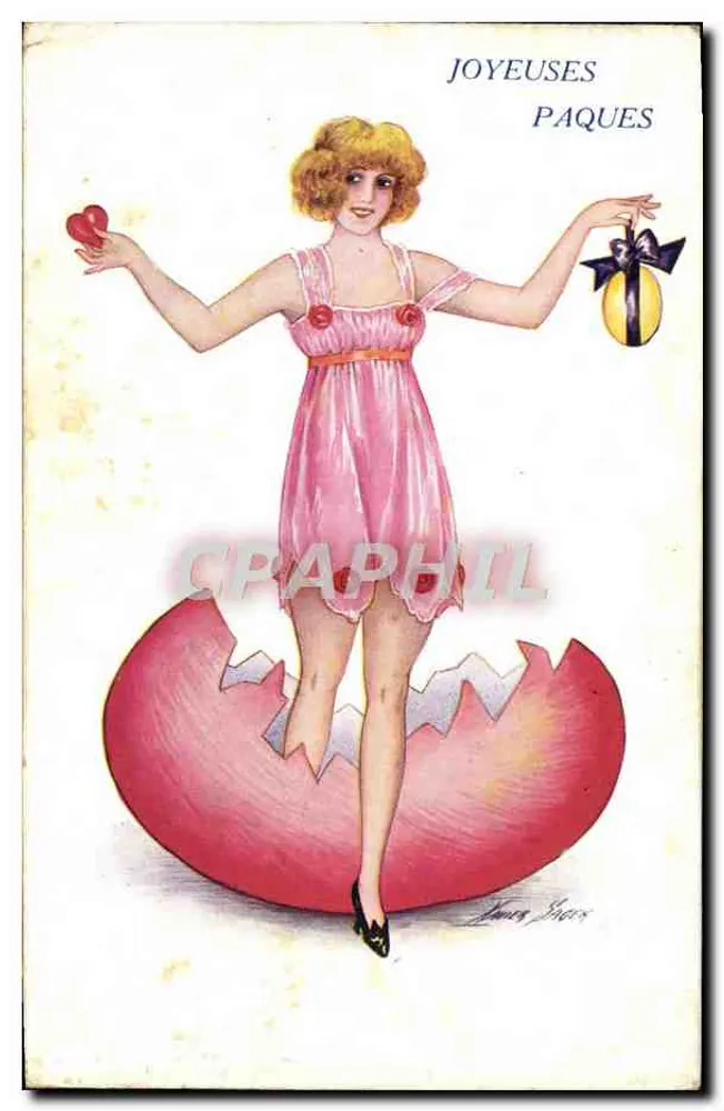 Junge Frau, die aus einem Ei hervorkommt — Frohe Ostern — Xavier Sager, Serie 167 - Vorderseite