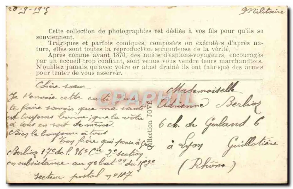 Kolonne deutscher Gefangener — Krieg 1914 — Verlag JOVE, Nr. 9 - Rückseite