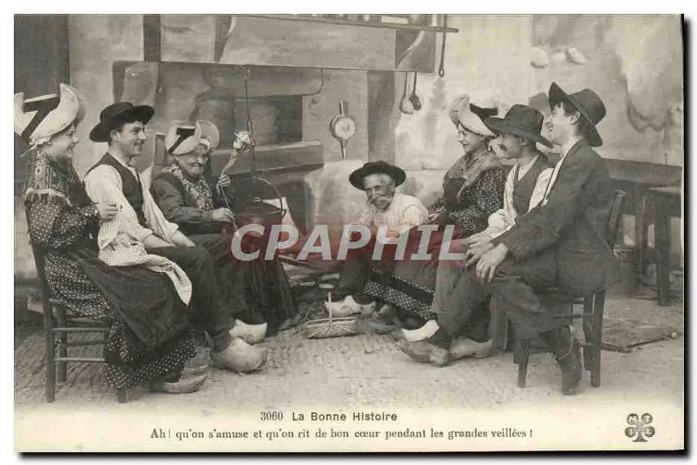 Grupo de pessoas em traje tradicional — cena de vigília — La Bonne Histoire n°3060 - Frente