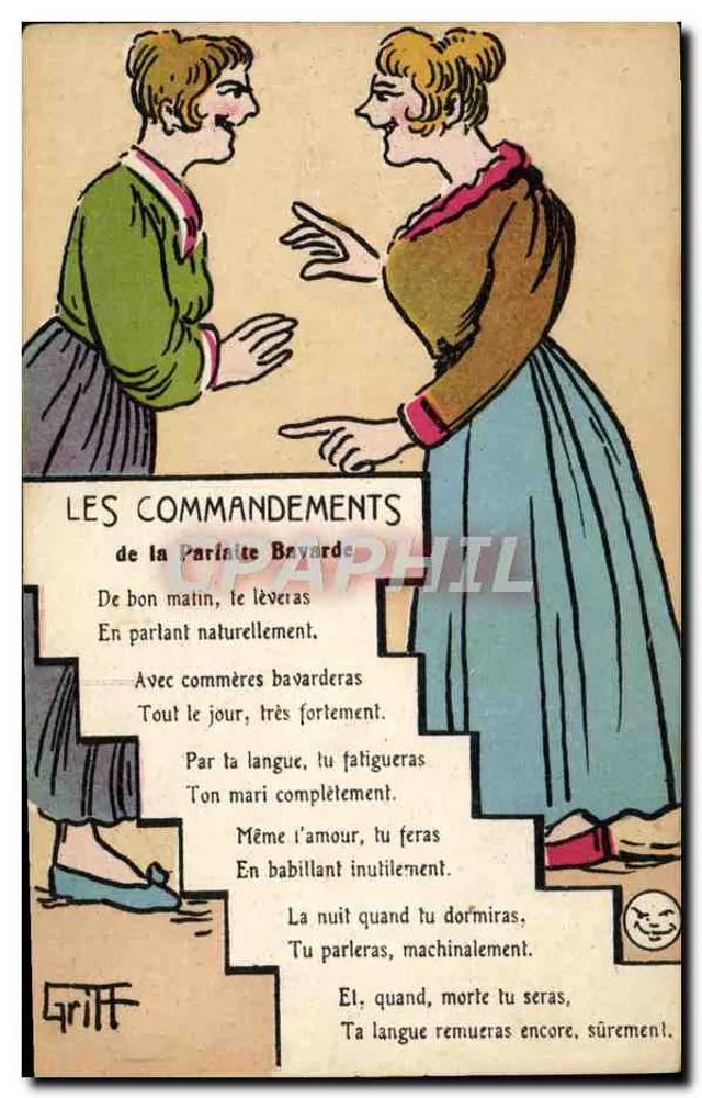 Duas mulheres conversando — Os Mandamentos da Perfeita Conversadora — Griff, série N°174 - Frente