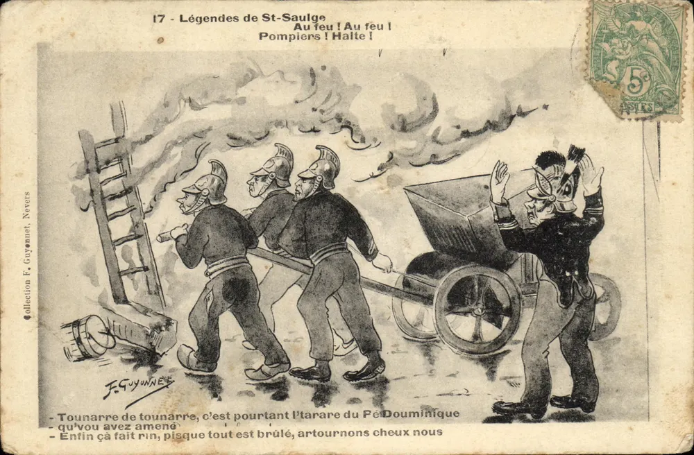 Pompiers de St-Saulge — scène de sauvetage humoristique — éditeur F. Guyonnet, Nevers, n°17 - Frente