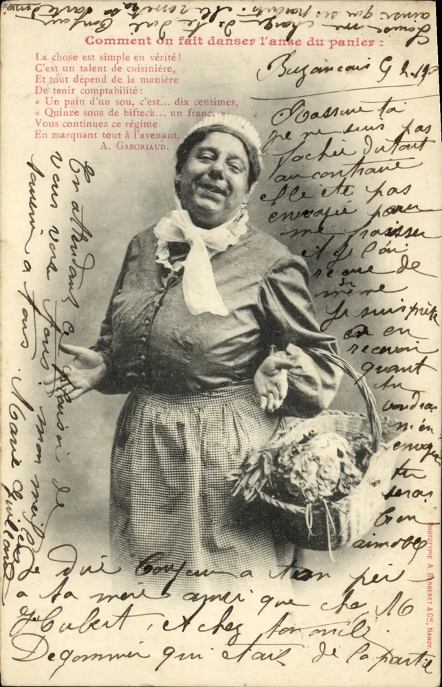 Mulher cozinheira — texto humorístico de A. Gaboriaud — Fototipia A. Erbaret & Cie, Nancy - Frente