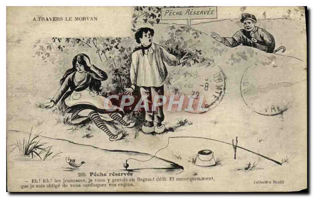 Pêche réservée — scène humoristique dans le Morvan — éditeur : Collection Rouabé, n° 205 - Frente