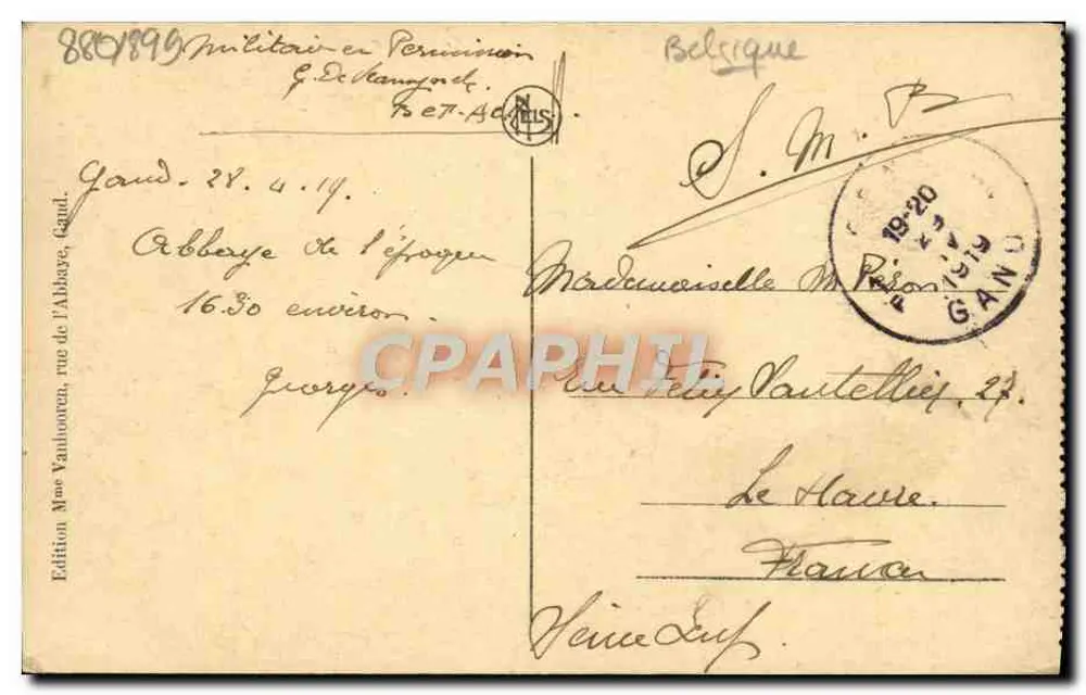 Gand. Ruínas da Abadia St. Bavon — Cloître (Lado Leste) : à esquerda, a entrada da Sala Capitular ; à direita, caille do Lavatorium. - Verso