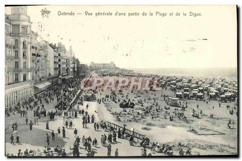 Ostend — Allgemeiner Blick auf einen Teil der Strand und der Damm. — Verlag: Phototypie De Gracqye, Gand - Vorderseite