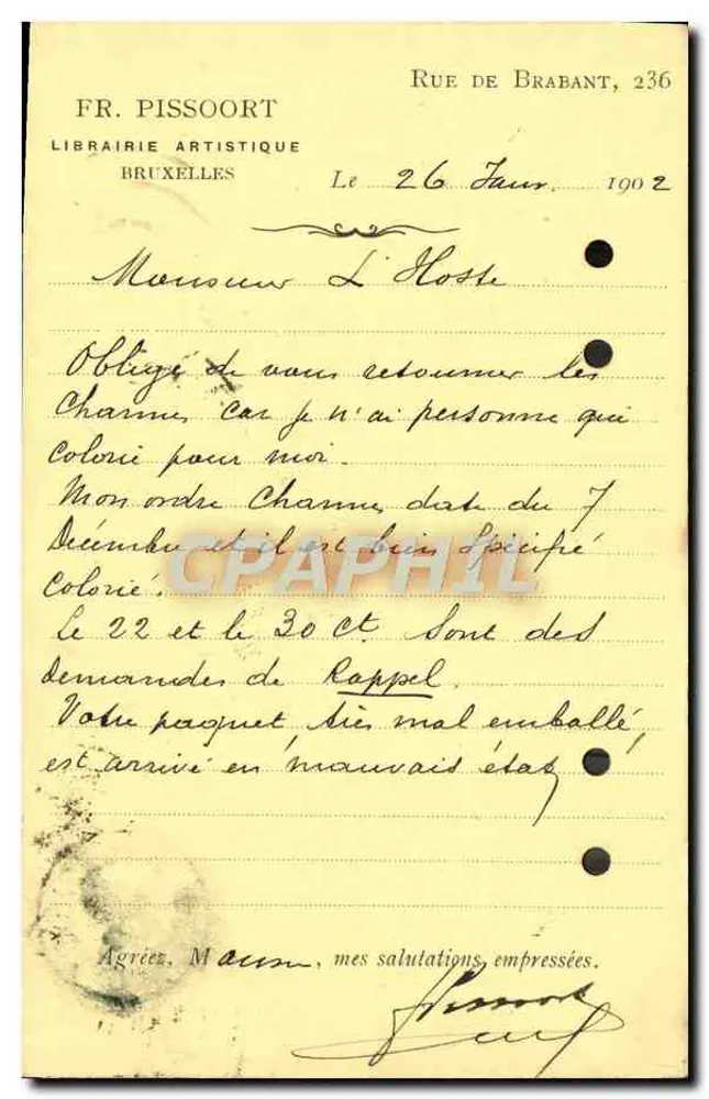 Brüssel — Künstlerische Buchhandlung — FR. PISSOORT - Rückseite