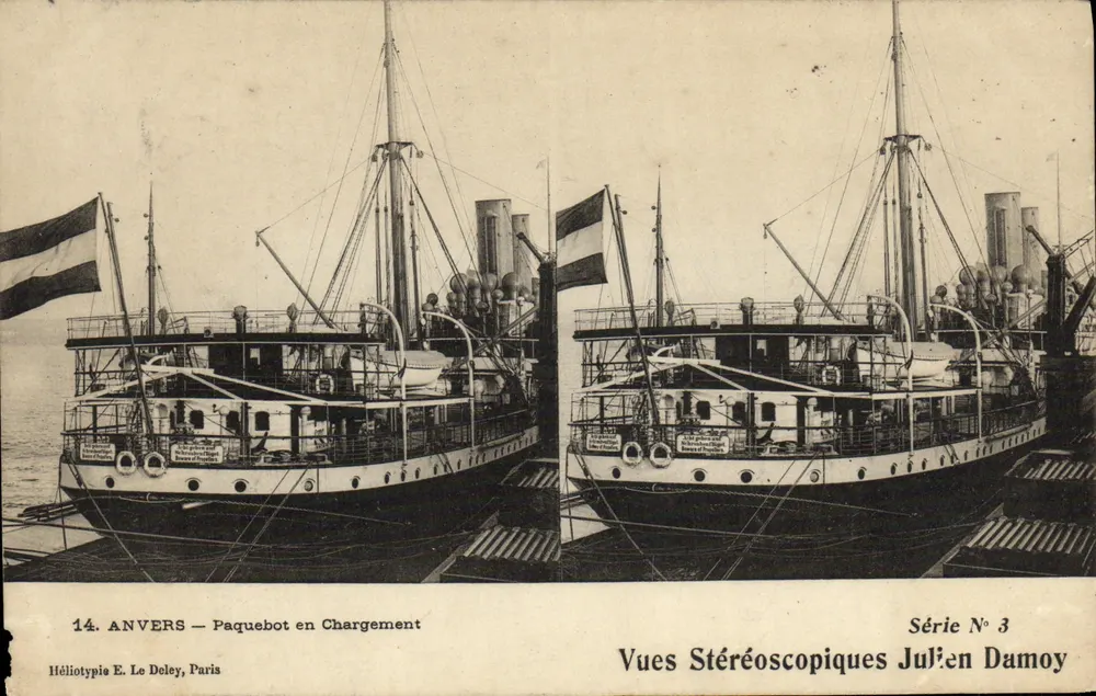 Antwerpen — Frachtkreuzer beim Laden — Héliotypie E. Le Doley, Paris, Serie N° 3 - Vorderseite