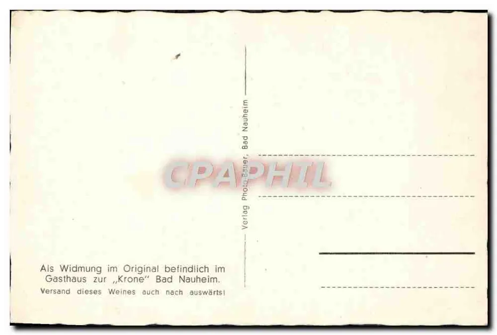Gasthaus zur 'Krone' Bad Nauheim — Weinwerbung — Verlag Photodrucker Bad Nauheim - Rückseite