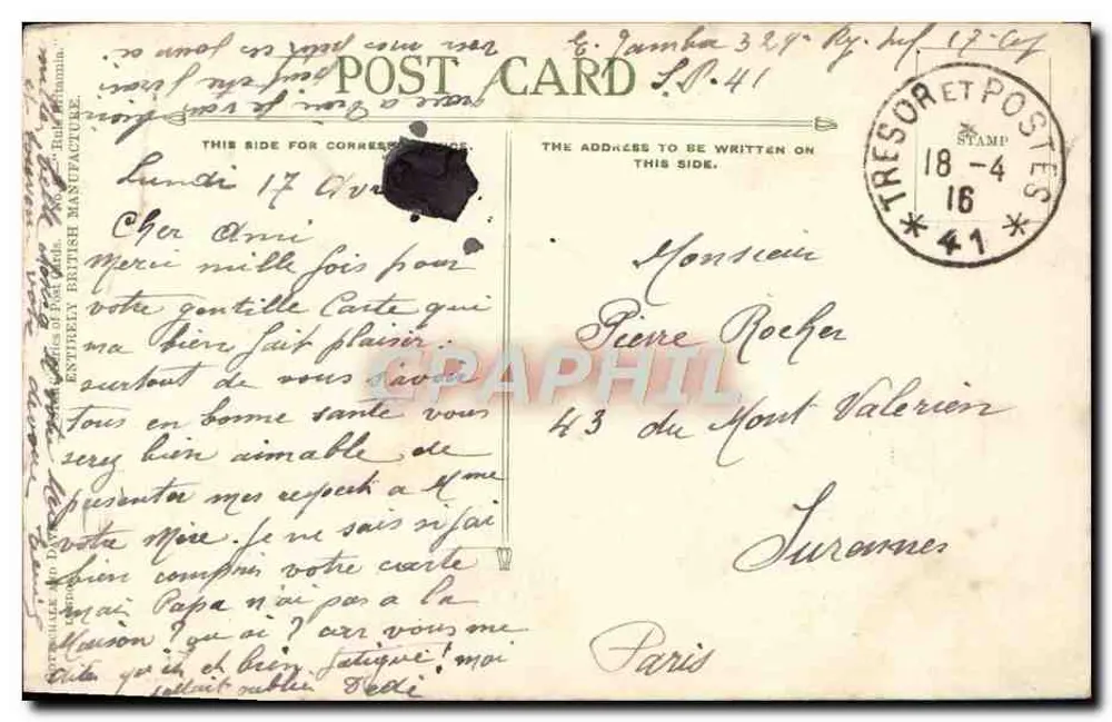 Britânia — 'Rule Britannia' — Fabricante de Cartões Postais Britânicos - Verso