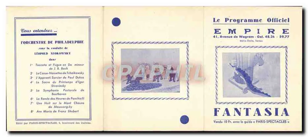 Fantasia — Offizieller Programmheft des Philadelphia Orchestra unter der Leitung von Leopold Stokowski — Verlag EMPIRE - Vorderseite